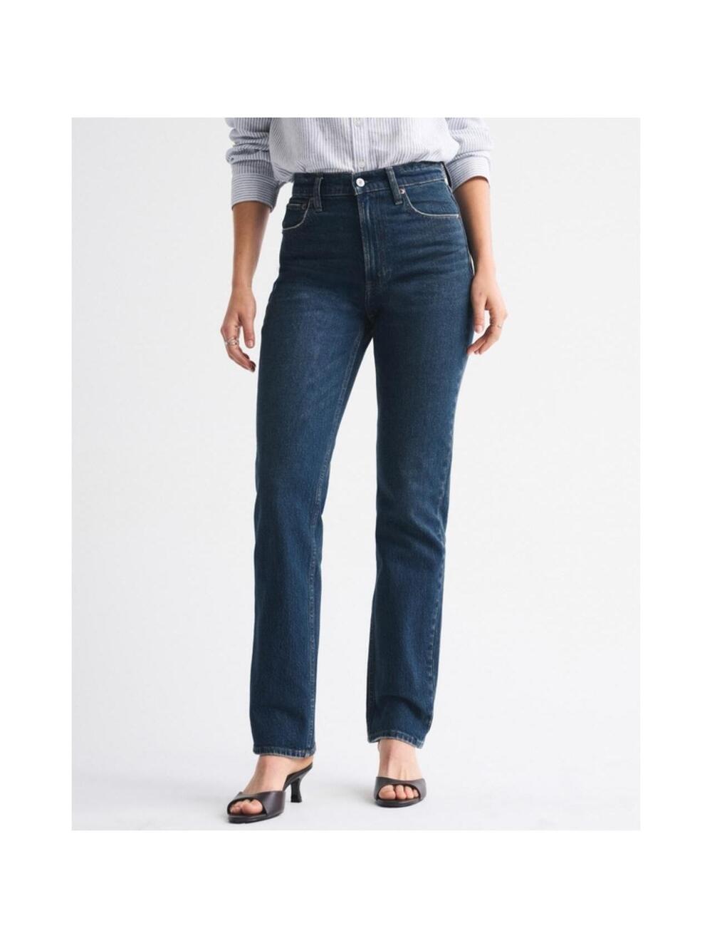 Abercrombie & Fitch The 90s Straight Ultra High Rise Dark Wash Jeans